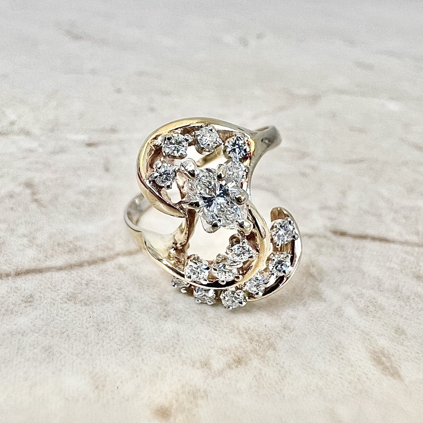 Vintage 14K Marquise Diamant Ring - Gelbgold Cocktail Versprechen Verlobungsring Bestes Geschenk Für Frauen von WeilJewelry