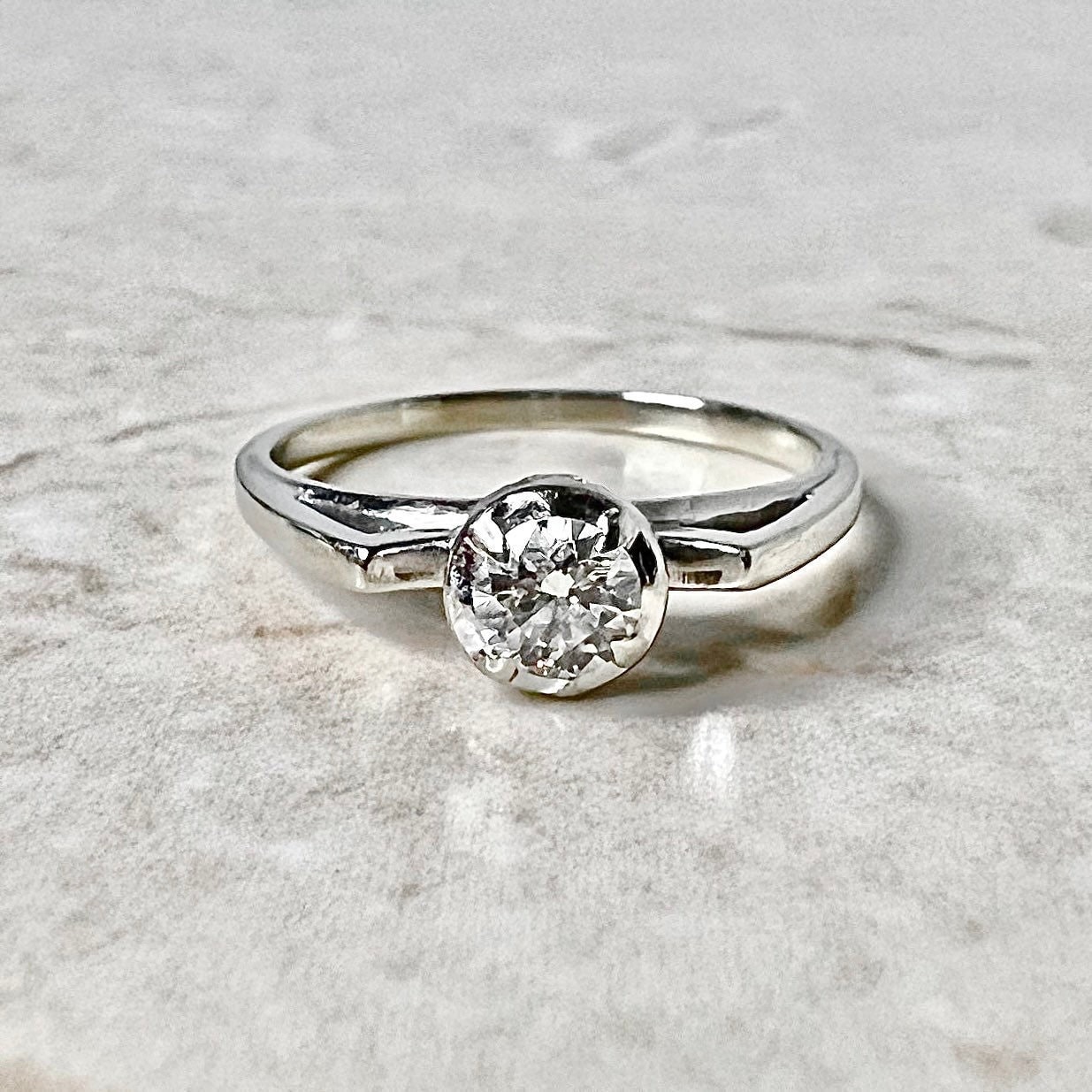 Vintage 18K Solitär Diamant Ring - Weißgold Verlobungsring Ringe Ehering Versprechensring von WeilJewelry