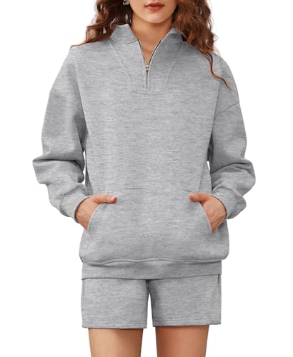 Weilim Damen Baumwolle Hausanzug Damen Jogginganzug Trainingsanzug Langarm Stehkragen Einfarbig Zweiteiler Sweatshirt mit Reißverschluss & Jogginghose von Weilim