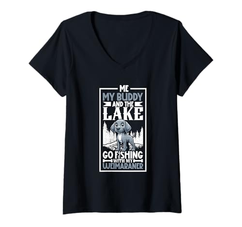 Damen Angeln und Weimaraner T-Shirt mit V-Ausschnitt von Weimaraner Designs