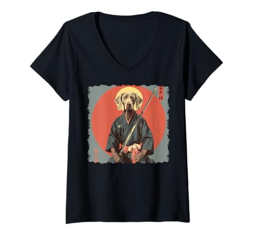 Damen Weimaraner Hund Japanische Kunst Samurai Ukiyo-e Vintage T-Shirt mit V-Ausschnitt Damen Weimaraner Hund Japanische Kunst Samurai Ukiyo-e Vintage T-Shirt mit V-Ausschnitt von Weimaraner Dog Japanese Art Samurai Ukiyo-e Gifts