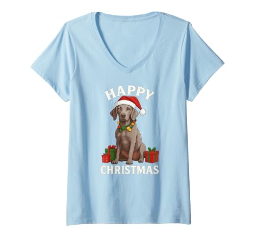 Damen Weihnachten Weimaraner Hund Nikolausmütze Weihnachtsbeleuchtung T-Shirt mit V-Ausschnitt Damen Weihnachten Weimaraner Hund Nikolausmütze Weihnachtsbeleuchtung T-Shirt mit V-Ausschnitt von Weimaraner Dog themed Products from Keikki Q.
