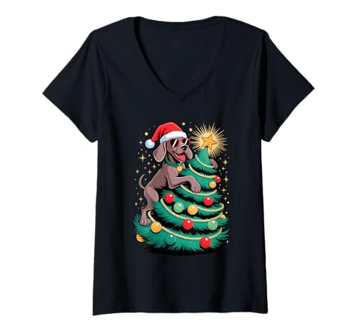 Damen Christmas Tree Weimaraner Sunglasses Weimaraners T-Shirt mit V-Ausschnitt Damen Christmas Tree Weimaraner Sunglasses Weimaraners T-Shirt mit V-Ausschnitt von Weimaraners Weimaraner Lover Gifts