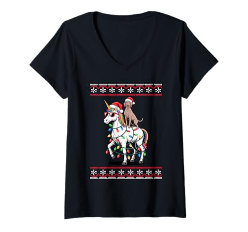 Damen Christmas Weimaraner Unicorn Sunglasses Weimaraners T-Shirt mit V-Ausschnitt Damen Christmas Weimaraner Unicorn Sunglasses Weimaraners T-Shirt mit V-Ausschnitt von Weimaraners Weimaraner Lover Gifts