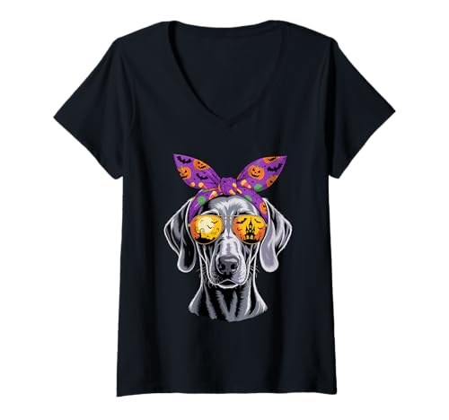 Damen Halloween Bandana Weimaraner Weimaraners T-Shirt mit V-Ausschnitt Damen Halloween Bandana Weimaraner Weimaraners T-Shirt mit V-Ausschnitt von Weimaraners Weimaraner Lover Gifts