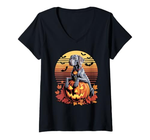 Damen Halloween Retro Weimaraner Weimaraners T-Shirt mit V-Ausschnitt Damen Halloween Retro Weimaraner Weimaraners T-Shirt mit V-Ausschnitt von Weimaraners Weimaraner Lover Gifts