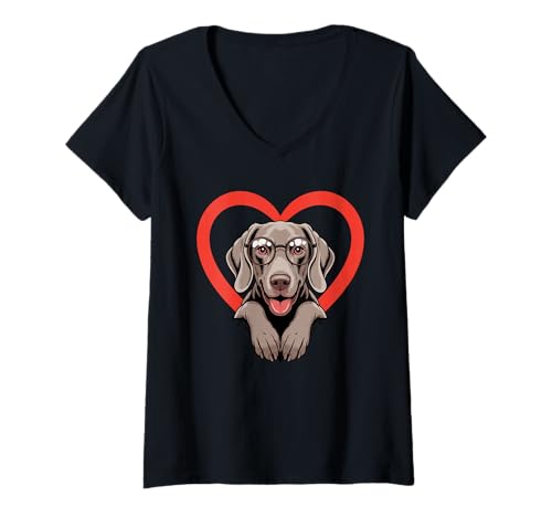 Damen Heart Weimaraner Glasses Weimaraners T-Shirt mit V-Ausschnitt Damen Heart Weimaraner Glasses Weimaraners T-Shirt mit V-Ausschnitt von Weimaraners Weimaraner Lover Gifts