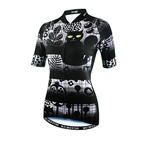 Damen Radtrikot 2020 Fahrradbekleidung Tops Kurzarm MTB Sport Wear Gr. M, Katze schwarz von WeimoMonkey