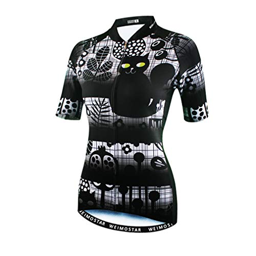 Damen Radtrikot 2020 Fahrradbekleidung Tops Kurzarm MTB Sport Wear Gr. X-Large, Katze schwarz von WeimoMonkey