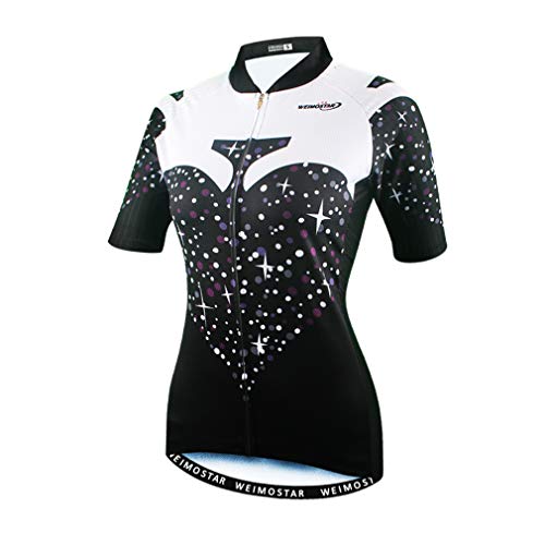 Damen Radtrikot 2020 Fahrradbekleidung Tops Kurzarm MTB Sport Wear Gr. X-Large, Punkt Schwarz Weiß von WeimoMonkey