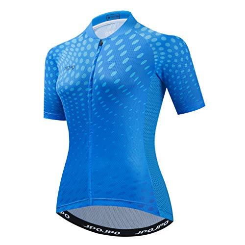 Damen Radtrikot Kurzarm Atmungsaktiv Fahrrad Shirt MTB Radfahren, Blau, Groß von WeimoMonkey