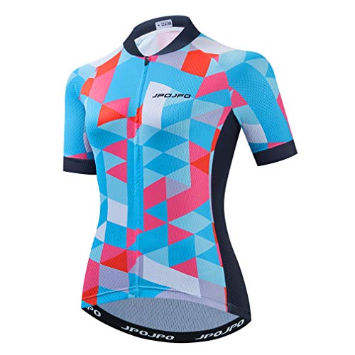 Damen Radtrikot Kurzarm Atmungsaktiv Fahrrad Shirt MTB Radfahren, Blau/Pink, X-Groß von WeimoMonkey