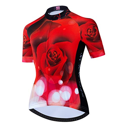 Damen Radtrikot Kurzarm Atmungsaktiv Fahrrad Shirt MTB Radfahren, rot, XX-Large von WeimoMonkey