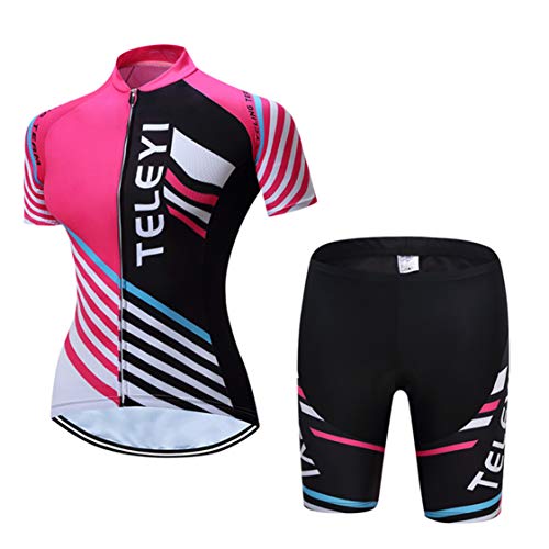 Radsport-Trikot-Shorts Anzüge für Damen Radtrikot-Sets mit Reißverschluss Zip-Shirts Kurzarm MTB-Tops Rennrad-Fahrradbekleidung Sommerrennen für Damen Damen Schnell trockene setzt Größe L von WeimoMonkey
