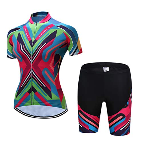 Radsport-Trikot-Shorts Anzüge für Damen Radtrikot-Sets mit Reißverschluss Zip-Shirts Kurzarm MTB-Tops Rennrad-Fahrradbekleidung Sommerrennen für Damen Damen Schnell trockene setzt Größe M von WeimoMonkey