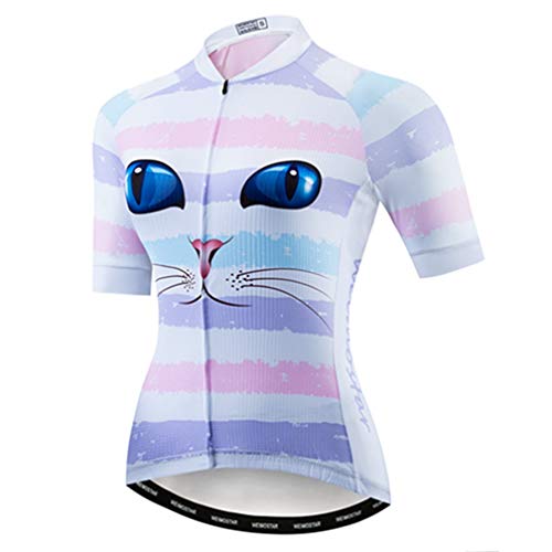 Radtrikot Damen Bike Jersey MTB Fahrrad Shirt Team Racing Tops, Katze weiß, Mittel von WeimoMonkey