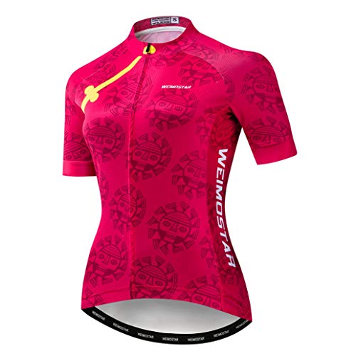 Radtrikot Damen Bike Jersey MTB Fahrrad Shirt Team Racing Tops, Rosenrot, Mittel von WeimoMonkey