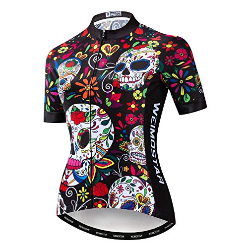 Radtrikot Damen Bike Jersey MTB Fahrrad Shirt Team Racing Tops, Totenkopf schwarz, XX-Large von WeimoMonkey