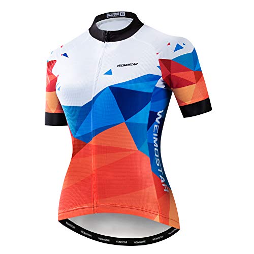 Radtrikot Damen Fahrradtrikot MTB Fahrradshirt Team Racing Tops, Orange Blau, Etikett S (Brust 77/81 cm ） von WeimoMonkey