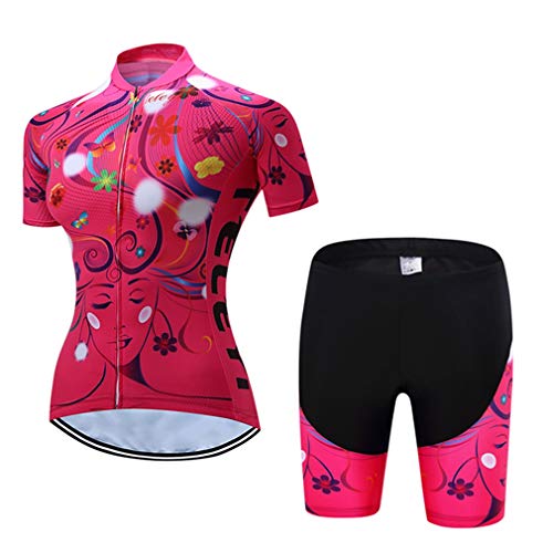 Sommer-Fahrradtrikot-Set für Damen, Fahrradbekleidung, Mountainbike, Uniform, Rennradbekleidung, rosarot, 48 von WeimoMonkey