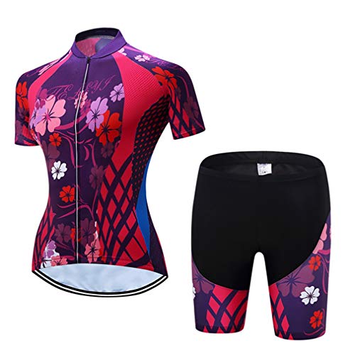 Sommer Radfahren Jersey Set Frauen Fahrrad Radfahren Kleidung Mountainbike Uniform Wear Racing Fahrrad Kleidung, Blume/Pink, 50 von WeimoMonkey