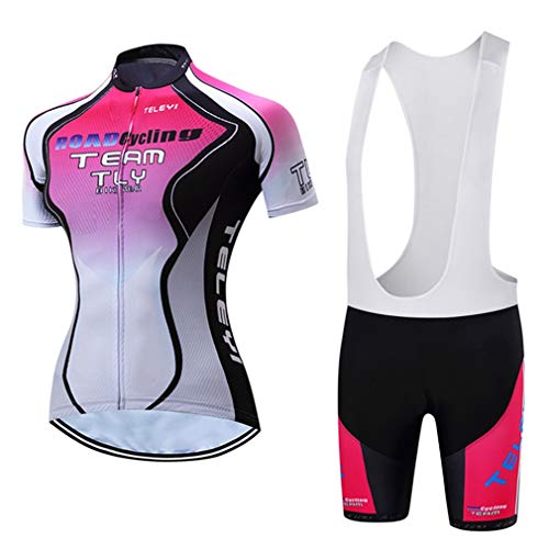 Sommer Radfahren Jersey Set Frauen Fahrrad Radfahren Kleidung Mountainbike Uniform Wear Racing Fahrrad Kleidung, Lätzchen Rosa, 36 von WeimoMonkey