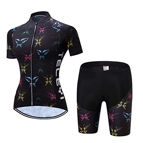 Sommer-Radtrikot-Set für Damen, Fahrradkleidung, Mountainbike, Uniformkleidung, Rennradbekleidung, Team Black, XXX-Large von WeimoMonkey