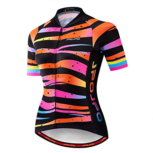 WeimoMonkey Damen Sommer Radtrikot Rennrad Shirt MTB Bike Jersey Top, pink gestreift, XXL von WeimoMonkey