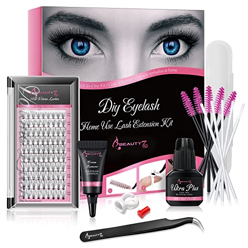 Beauty7 DIY wimpernverlängerung Wimpern Set Selbstanwendung Semipermanenter Wimpern Extensions Set 10D C Curl Einzeln Volumen Wimpern Wimpern Extensions set mit kleber Entferner Cream Pinzette von Weimob