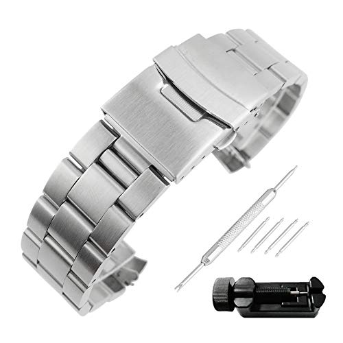 Weimob Unisex Edelstahl Uhrenarmband 20mm Breit Silber mit Faltschließe Kurve Anstoß Länge Verstellbar mit Install-Werkzeug und Linksentferner wa181S20weimob von Weimob