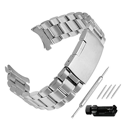 Weimob Unisex Edelstahl Uhrenarmband 22mm Breit Silber mit Faltschließe Kurve Anstoß Länge Verstellbar mit Install-Werkzeug und Linksentferner wa023S22weimob von Weimob