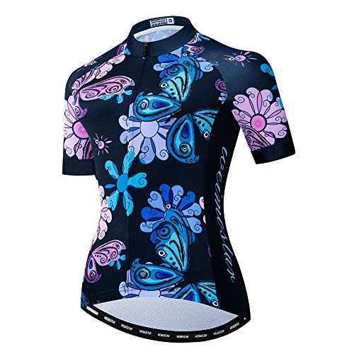 Bike Trikot Damen Radtrikot Full Zipper MTB Tops Mountain Road Fahrradbekleidung atmungsaktiv Biker Racing Shirts für Damen Damen Radsportbekleidung Sommer Flower Blue L von Weimostar