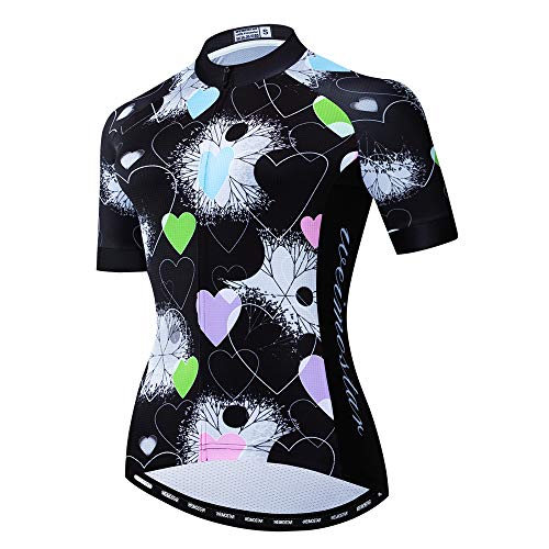 Bike Trikot Damen Radtrikot Full Zipper MTB Tops Mountain Road Fahrradbekleidung atmungsaktiv Biker Racing Shirts für Damen Damen Radsportbekleidung Sommer Herz Schwarz XL von Weimostar