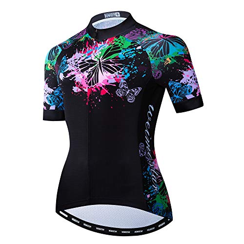 Bike Trikot Damen Radtrikot Full Zipper MTB Tops Mountain Road Fahrradbekleidung atmungsaktiv Biker Racing Shirts für Damen Damen Radsportbekleidung Sommer Schwarz Grün M von Weimostar