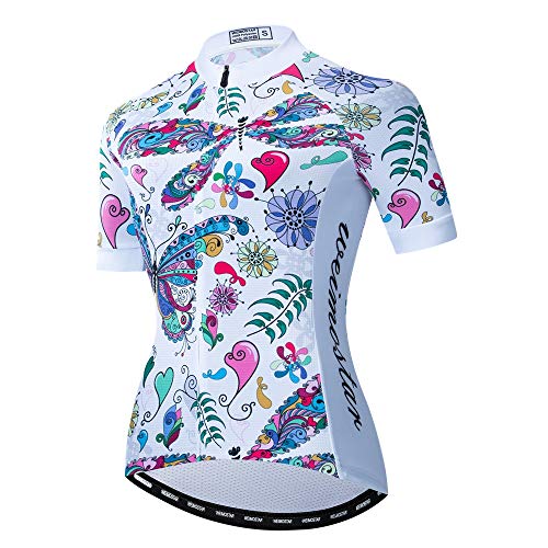 Bike Trikot Damen Radtrikot Full Zipper MTB Tops Mountain Road Fahrradbekleidung atmungsaktiv Biker Racing Shirts für Damen Damen Radsportbekleidung Sommer White Leaf L von Weimostar