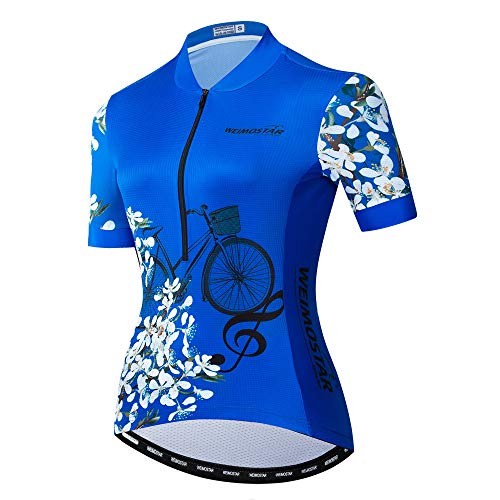 Bike Trikot Damen Radtrikot Half Zipper MTB Tops Bekleidung Mountain Road Fahrradbekleidung atmungsaktiv Biker Racing Shirts für Damen Damen Fahrradbekleidung Sommer Blau L von Weimostar