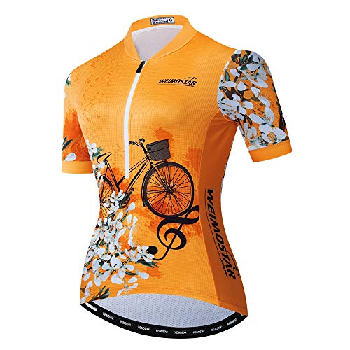 Bike Trikot Damen Radtrikot Half Zipper MTB Tops Bekleidung Mountain Road Fahrradbekleidung atmungsaktiv Biker Racing Shirts für Damen Damen Fahrradbekleidung Sommer Orange L von Weimostar