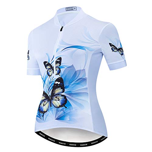 Bike Trikot Damen Radtrikot Half Zipper MTB Tops Bekleidung Mountain Road Fahrradbekleidung atmungsaktiv Biker Racing Shirts für Damen Damen Radsportbekleidung Sommer Hellblau XL von Weimostar