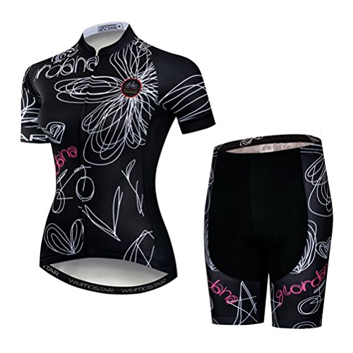 Damen-Radtrikot-Set, atmungsaktiv, gepolstert, Shorts, Radfahren, Sommer, Schwarz, XXL von Weimostar