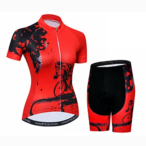 Damen Radtrikot Sets Sport Atmungsaktiv Gepolsterte Shorts Radbekleidung Radbekleidung Sommer Rot M von Weimostar