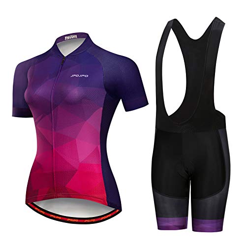 Fahrrad Trikot Set Frauen Fahrrad Trikot Trägerhose Anzug gepolstert Damen MTB Top Bottom Shirts Road Mountain Fahrrad Kleidung Kleidung Uniform Sommer Rennreit Bluse weiblich lila rot XL von Weimostar