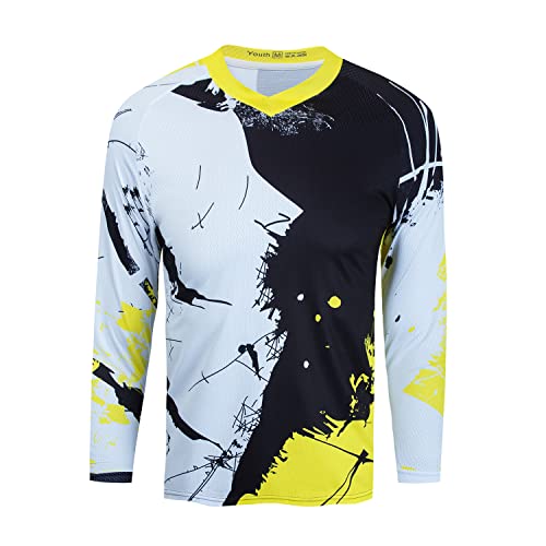 Kinder Radtrikot für Jugendliche Mountainbike Jungen Motocross Langarm Shirts Downhill Shirt Mädchen Fahrradfahren Biker Rennbekleidung Schwarz/Gelb Größe M von Weimostar