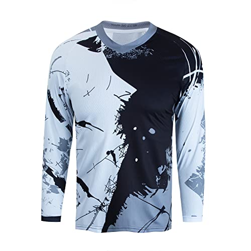 Kinder Radtrikot für Jugendliche Mountainbike Jungen Motocross Langarm Shirts Downhill Shirt Mädchen Fahrradfahren Biker Rennbekleidung Schwarz/Grau Größe L von Weimostar