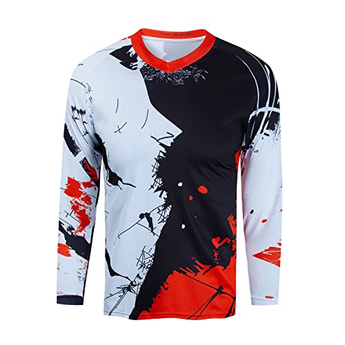 Kinder Radtrikot für Jugendliche Mountainbike Jungen Motocross Langarm Shirts Downhill Shirt Mädchen Fahrradfahren Biker Rennbekleidung Schwarz/Rot Größe XS von Weimostar