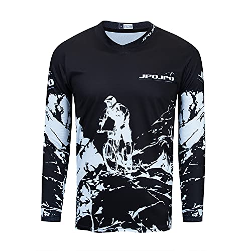 Kinder Radtrikot für Jugendliche Mountainbike Jungen Motocross Langarm Shirts Downhill Shirt Mädchen Fahrradfahren Biker Rennbekleidung Weiß/Schwarz Größe XS von Weimostar