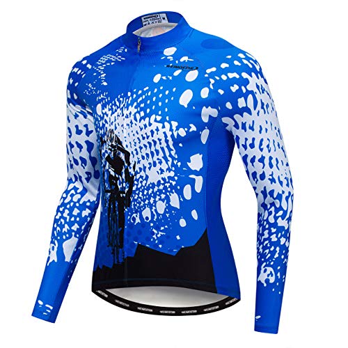 Langärmliges Fahrradtrikot für Herren, Herbst, atmungsaktiv, für MTB, Anti-UV, Fahrradbekleidung schnell trocknend - Blau - XL Brust 102/108 cm von Weimostar
