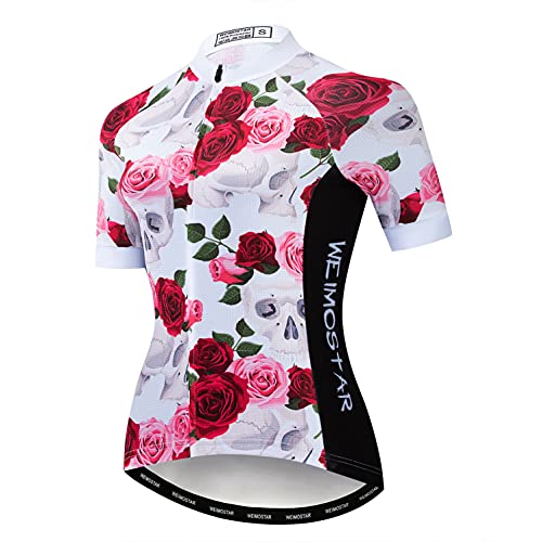 MTB Trikot Radtrikot für Damen Mountainbike Jersey Shirts Kurzarm Rennrad Tops Pro Team RacingTops für Damen Famale Sommerbekleidung Atmungsaktiv und schnell trocknend Größe L von Weimostar