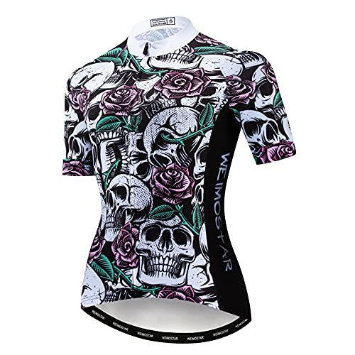 MTB Trikot Radtrikot für Damen Mountainbike Jersey Shirts Kurzarm Rennrad Tops Pro Team RacingTops für Damen Famale Sommerbekleidung Atmungsaktiv und schnell trocknend Größe L von Weimostar