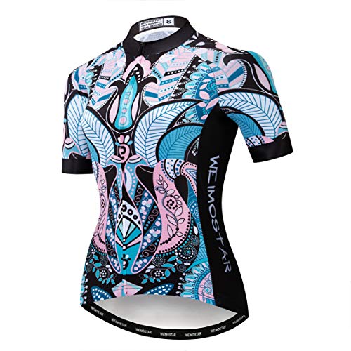 MTB Trikot Radtrikot für Damen Mountainbike Jersey Shirts Kurzarm Rennrad Tops Pro Team RacingTops für Damen Famale Sommerbekleidung Atmungsaktiv und schnell trocknend Größe L von Weimostar