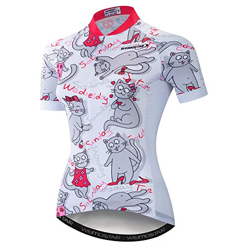 Mountainbike Jersey Damen Fahrradtrikot Biking Shirt Jacke Tops Bequem Schnell Trocknen, weiße katze, X-Groß von Weimostar
